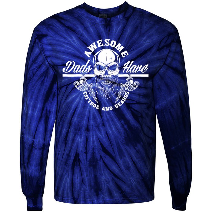 Awesome Dads Have Tattoos And Beards Funny Father Dad Tie-Dye Long Sleeve Shirt