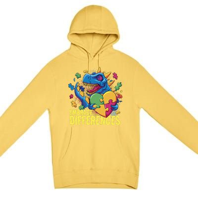 Autism Dinosaur Holding Puzzle Heart Premium Pullover Hoodie