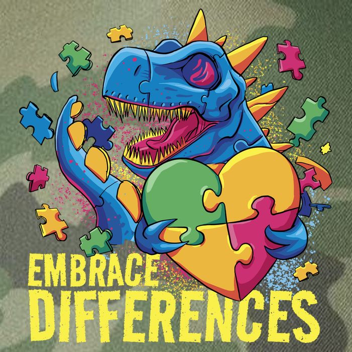 Autism Dinosaur Holding Puzzle Heart Legacy Tie Dye Trucker Hat