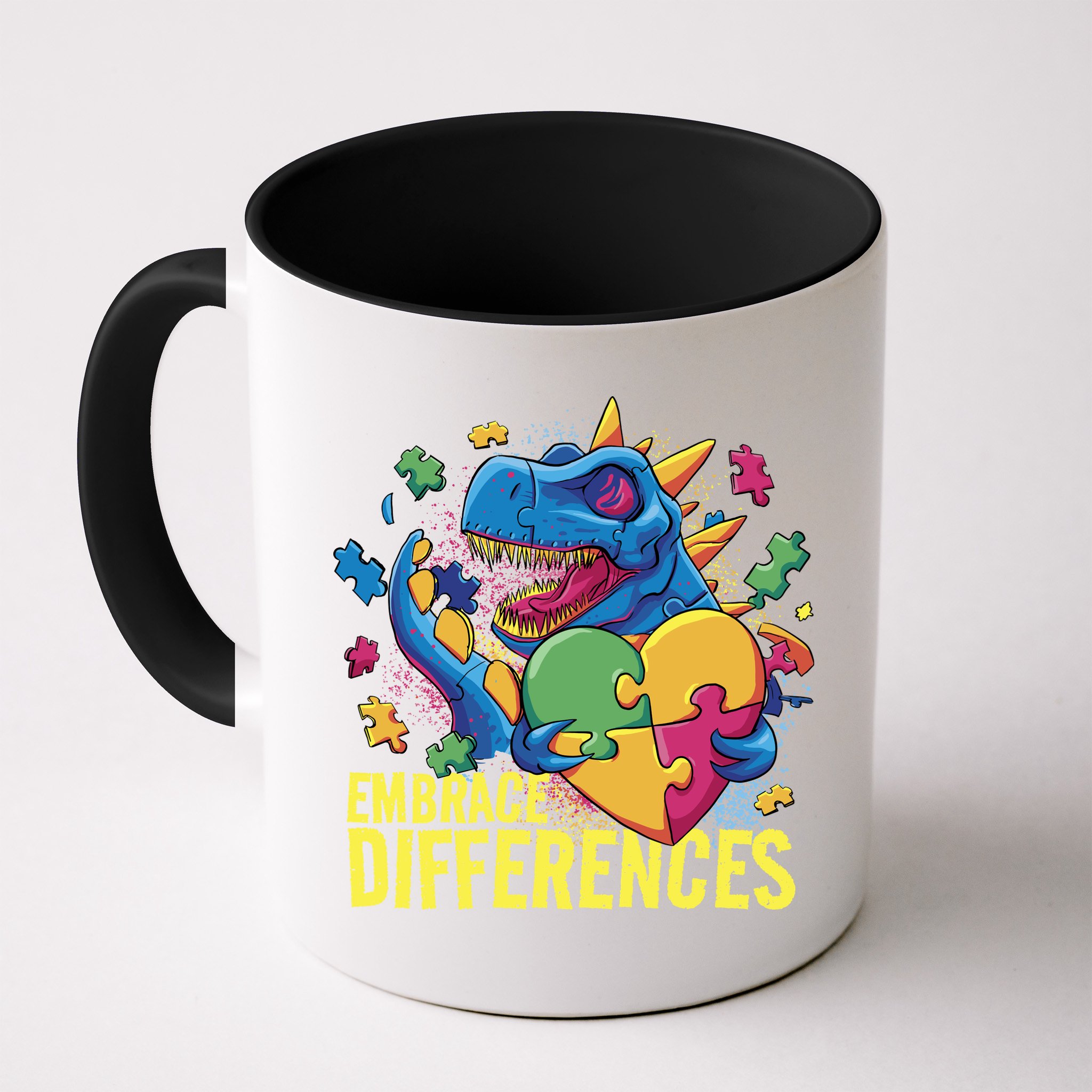 Autism Dinosaur Holding Puzzle Heart Mug