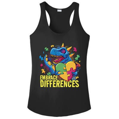 Autism Dinosaur Holding Puzzle Heart Ladies PosiCharge Competitor Racerback Tank