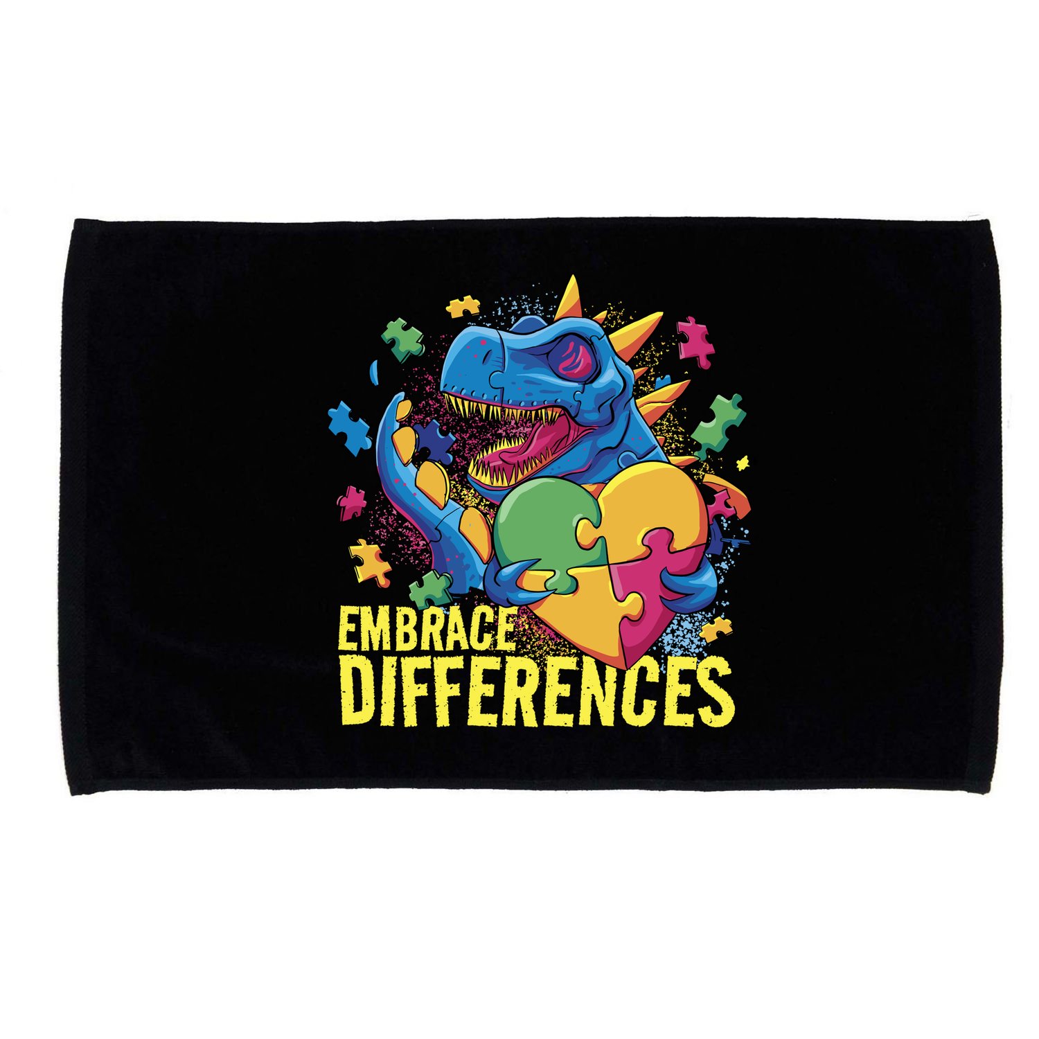Autism Dinosaur Holding Puzzle Heart Microfiber Hand Towel