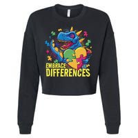 Autism Dinosaur Holding Puzzle Heart Cropped Pullover Crew