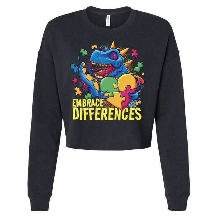 Autism Dinosaur Holding Puzzle Heart Cropped Pullover Crew