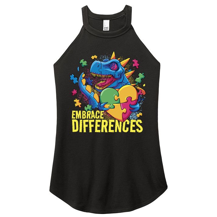 Autism Dinosaur Holding Puzzle Heart Women's Perfect Tri Rocker Tank