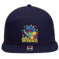 Autism Dinosaur Holding Puzzle Heart 7 Panel Mesh Trucker Snapback Hat
