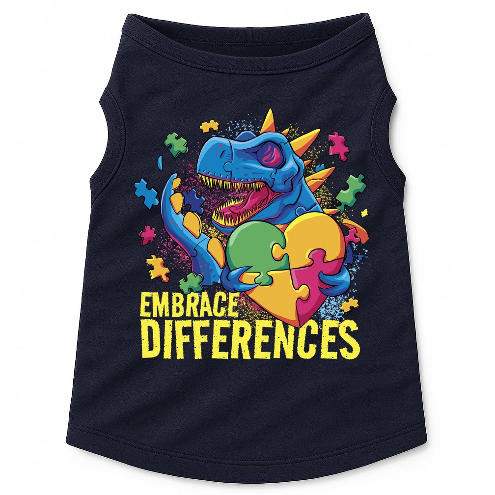 Autism Dinosaur Holding Puzzle Heart Doggie Tank