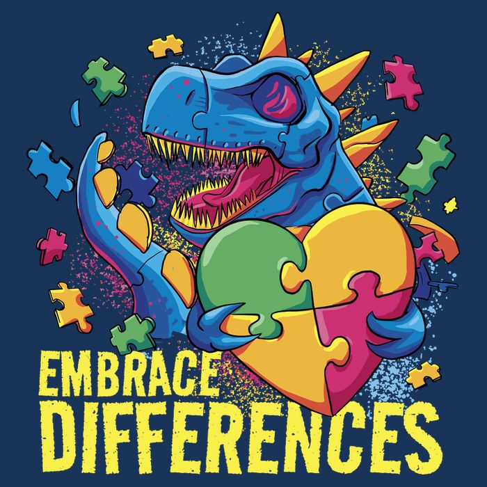 Autism Dinosaur Holding Puzzle Heart USA-Made Doggie Bandana