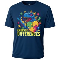 Autism Dinosaur Holding Puzzle Heart Cooling Performance Crew T-Shirt