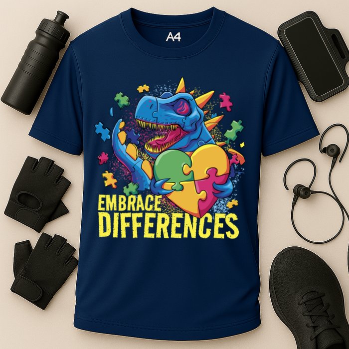 Autism Dinosaur Holding Puzzle Heart Cooling Performance Crew T-Shirt