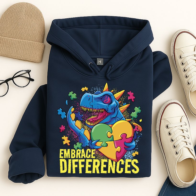 Autism Dinosaur Holding Puzzle Heart Hoodie