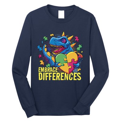 Autism Dinosaur Holding Puzzle Heart Long Sleeve Shirt