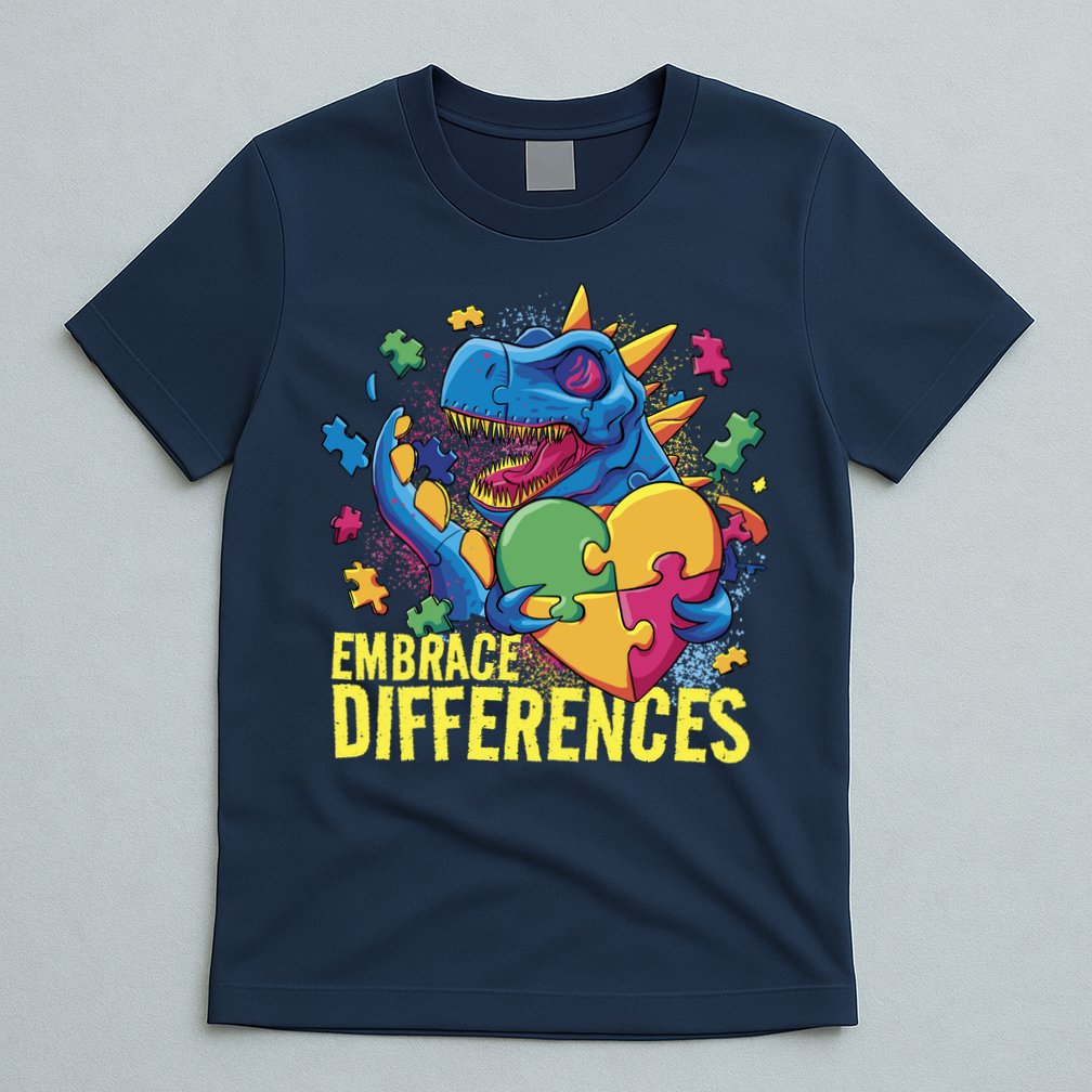 Autism Dinosaur Holding Puzzle Heart T-Shirt