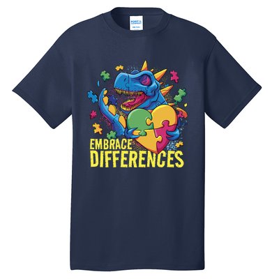 Autism Dinosaur Holding Puzzle Heart Tall T-Shirt