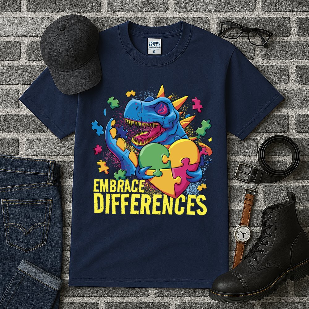 Autism Dinosaur Holding Puzzle Heart Tall T-Shirt