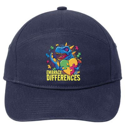 Autism Dinosaur Holding Puzzle Heart 7-Panel Snapback Hat