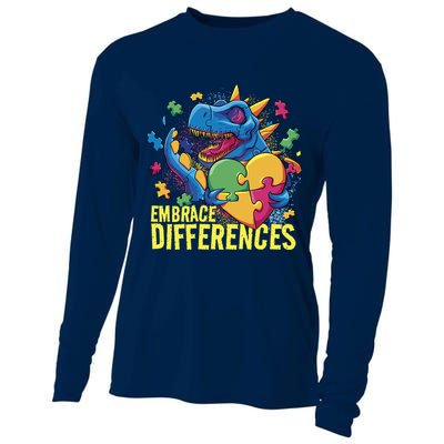 Autism Dinosaur Holding Puzzle Heart Cooling Performance Long Sleeve Crew