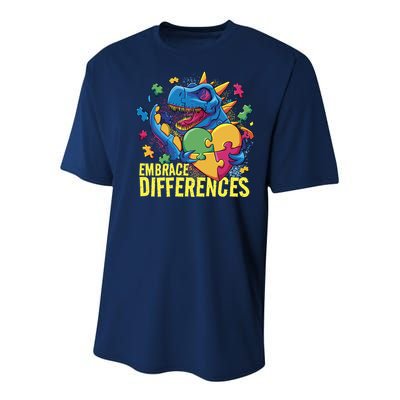 Autism Dinosaur Holding Puzzle Heart Youth Performance Sprint T-Shirt