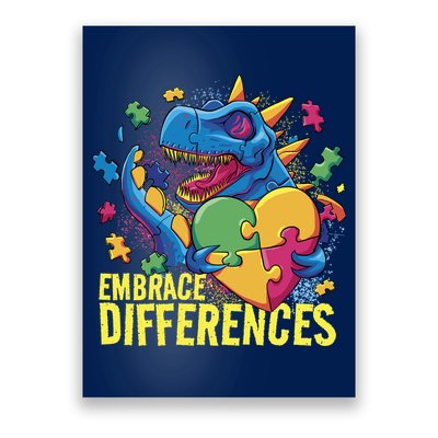 Autism Dinosaur Holding Puzzle Heart Poster