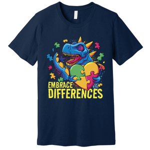 Autism Dinosaur Holding Puzzle Heart Premium T-Shirt