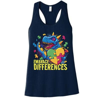 Autism Dinosaur Holding Puzzle Heart Womens Tank Top