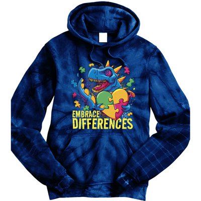 Autism Dinosaur Holding Puzzle Heart Tie Dye Hoodie