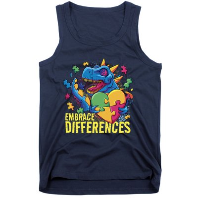 Autism Dinosaur Holding Puzzle Heart Tank Top