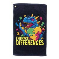Autism Dinosaur Holding Puzzle Heart Golf Towel