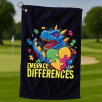 Autism Dinosaur Holding Puzzle Heart Golf Towel