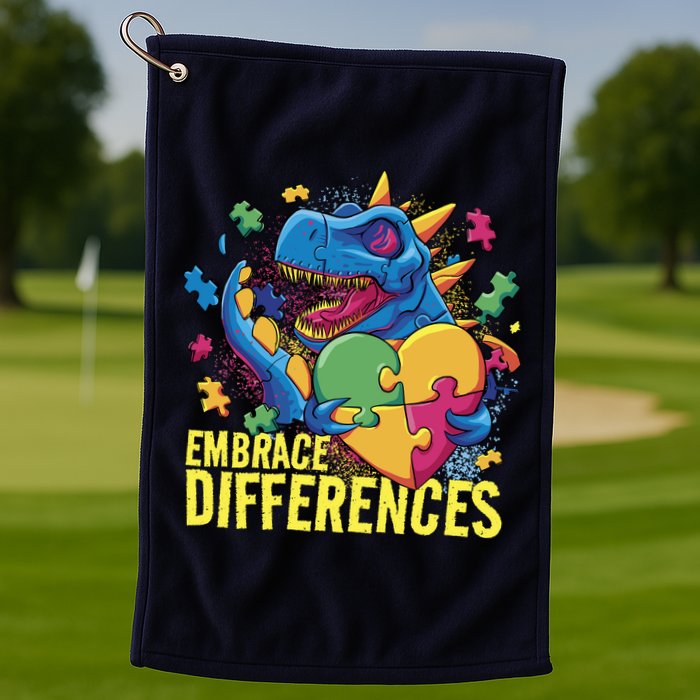 Autism Dinosaur Holding Puzzle Heart Golf Towel
