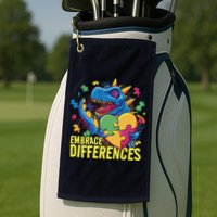 Autism Dinosaur Holding Puzzle Heart Golf Towel