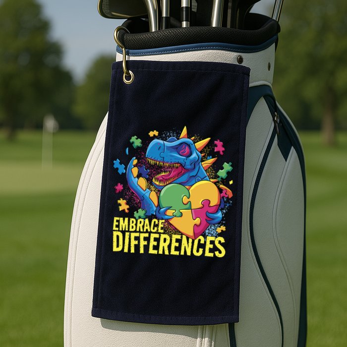 Autism Dinosaur Holding Puzzle Heart Golf Towel