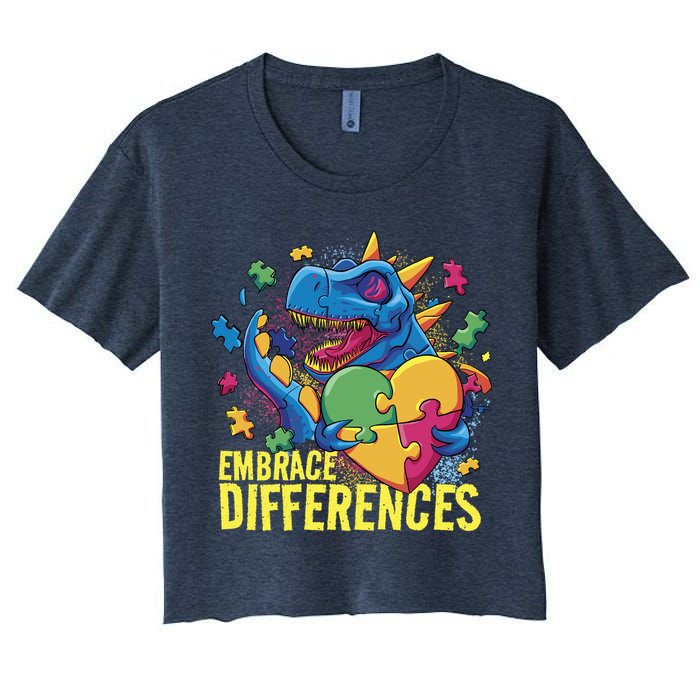 Autism Dinosaur Holding Puzzle Heart Crop Top