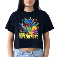 Autism Dinosaur Holding Puzzle Heart Crop Top