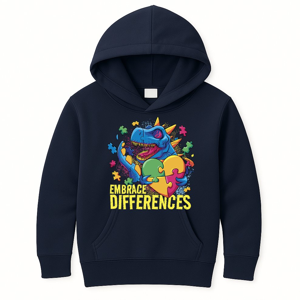 Autism Dinosaur Holding Puzzle Heart Kids Hoodie