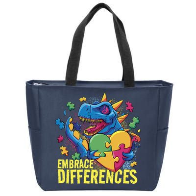 Autism Dinosaur Holding Puzzle Heart Zip Tote Bag