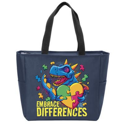 Autism Dinosaur Holding Puzzle Heart Zip Tote Bag