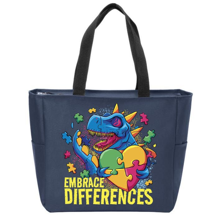 Autism Dinosaur Holding Puzzle Heart Zip Tote Bag
