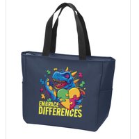 Autism Dinosaur Holding Puzzle Heart Zip Tote Bag