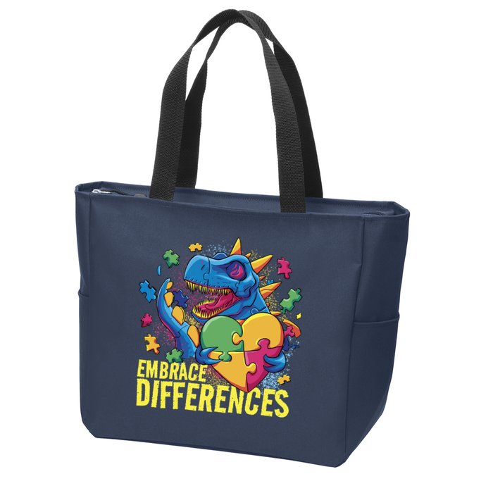 Autism Dinosaur Holding Puzzle Heart Zip Tote Bag