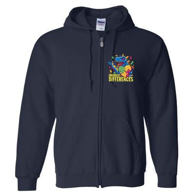 Autism Dinosaur Holding Puzzle Heart Full Zip Hoodie