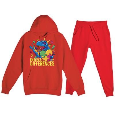 Autism Dinosaur Holding Puzzle Heart Premium Hooded Sweatsuit Set