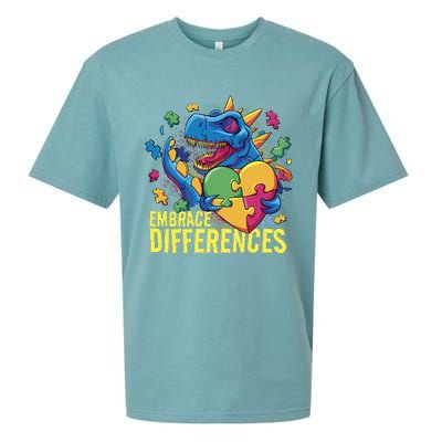 Autism Dinosaur Holding Puzzle Heart Sueded Cloud Jersey T-Shirt