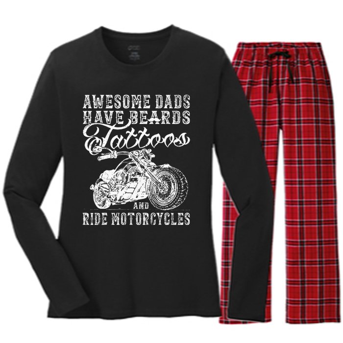 awesome dads have tattoo beards ride motorcycles fars day Women's Long Sleeve Flannel Pajama Set 