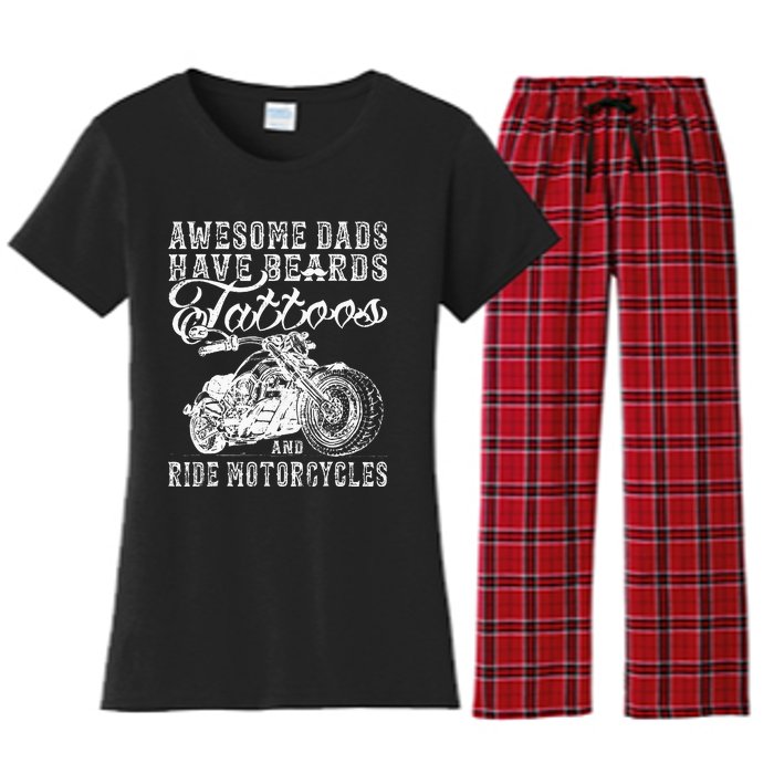 awesome dads have tattoo beards ride motorcycles fars day Women's Flannel Pajama Set