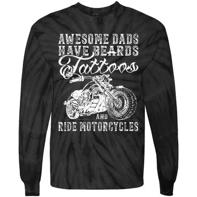 awesome dads have tattoo beards ride motorcycles fars day Tie-Dye Long Sleeve Shirt