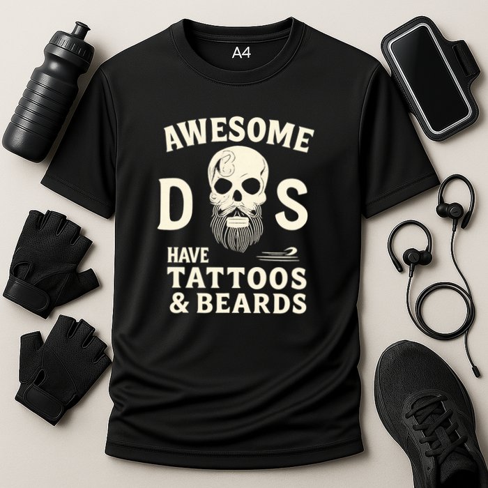 Awesome Dads Have Tattoos & Beards Cooling Performance Crew T-Shirt
