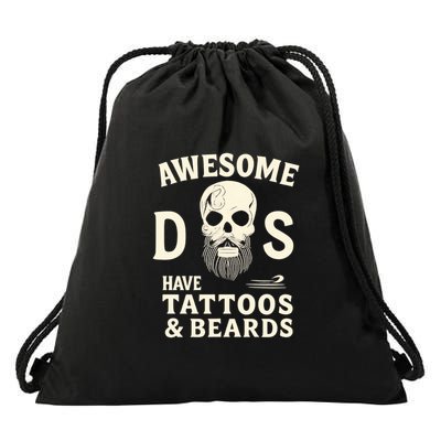 Awesome Dads Have Tattoos & Beards Drawstring Bag
