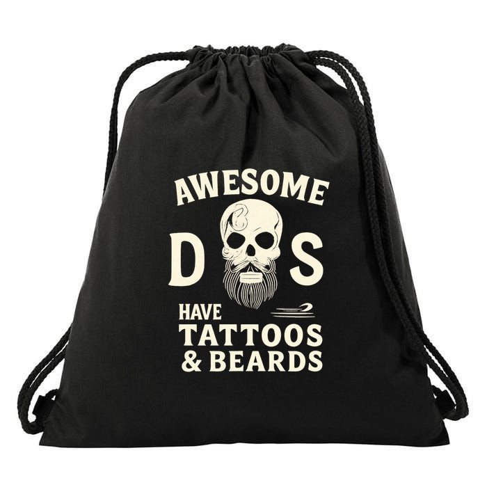 Awesome Dads Have Tattoos & Beards Drawstring Bag