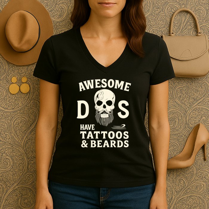 Awesome Dads Have Tattoos & Beards Women's V-Neck T-Shirt
